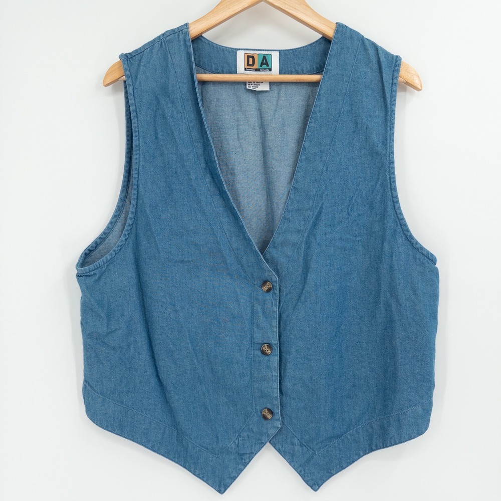 Vintage 90s Denim Vest Women Large Blue Western Cowgirl Boho Festival Jean Ranch